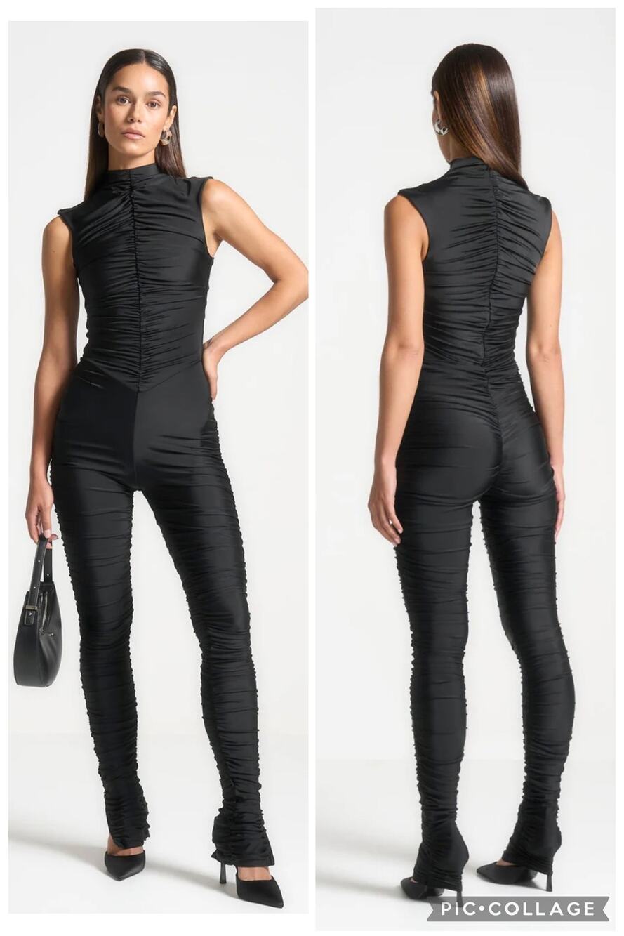 NEW Maniere De Voir Cap Sleeve Ruched Jumpsuit - Black Size 4